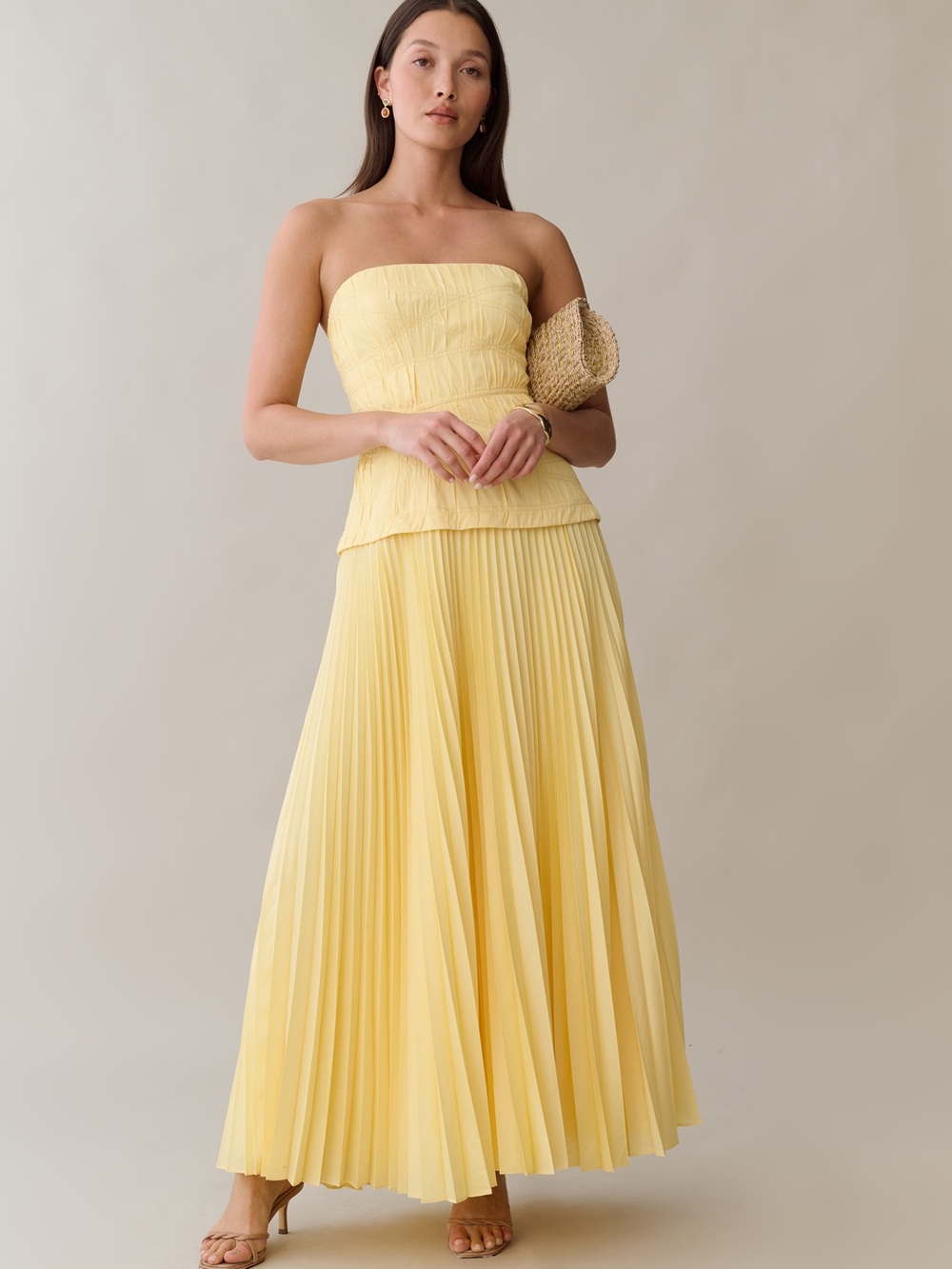 Few Moda Ada Yellow Strapless Pleated Maxi Dress Size 2 NWT - Picture 3 of 7